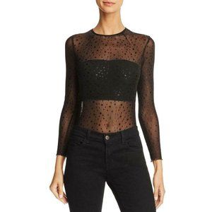 Star Black Sheer Open Back Shirt Bodysuit Top
